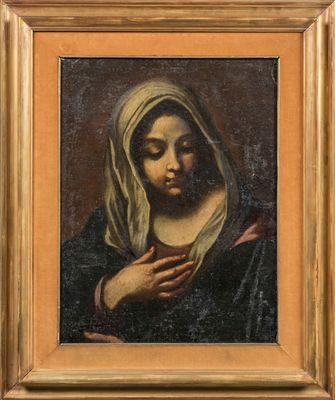 une peinture à l'huile représentant une femme portant un voile sur la tête