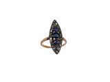 an image of a ring with a blue stone and black diamonds