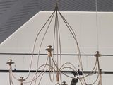 un lustre suspendu au plafond d'une pièce