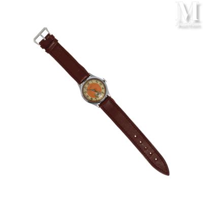 une image d'une montre-bracelet avec un bracelet en cuir marron