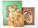 trois tableaux représentant un couple s'embrassant sur un fond blanc