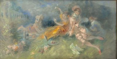 an image of a painting of a group of people in a field