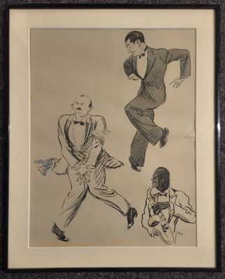 dessin représentant un homme en costume et un homme en costume en train de courir