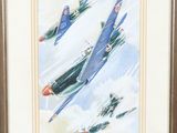 painting of a group of fighter jets flying through the sky