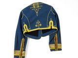 an image of a blue jacket with gold trims on it
