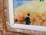 une photo d'un tableau représentant un homme marchant sur la plage