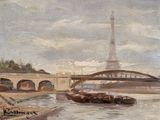 a painting of a bridge over a body of water