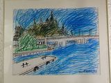 drawing of a picture of a bridge over a body of water