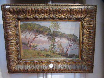 Huile sur toile "Meule de foin près d'une ferme" 44x27 cm