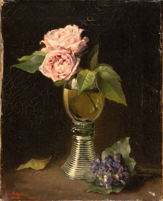 VON SEEBACH Lothar (1853-1930) : "Nature morte aux fleurs et verre röm - Photo 1