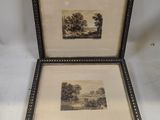 two framed pictures of a landscape with trees and a river
