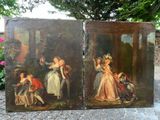 paire de peintures à l'huile françaises du XIXe siècle représentant des enfants dans un jardin