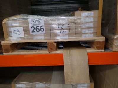 a stack of boxes on a pallet in a warehouse
