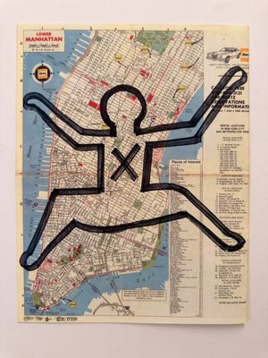 a picture of a map of manhattan with a man on it