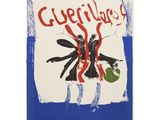 une affiche bleue et blanche sur laquelle est dessiné un insecte