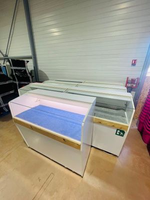 a large display case in the middle of a room