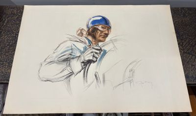 dessin représentant un homme en tenue de baseball tenant une batte