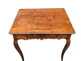 an old wooden table with a drawer underneath it on a white background
