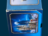 a blue box with a picture of a group of people on it