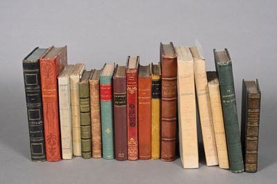 a lot of books that are lined up on a table