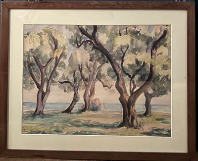 a picture of a painting of trees in a frame