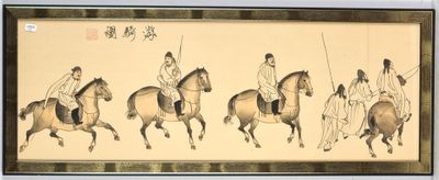 a picture of a painting of a man riding on a horse