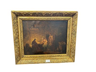 an image of a painting of a manger scene in a gold frame