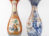 pair of chinese vases on white background with asian design