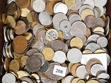 a box full of coins with a price tag on it