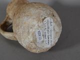 a stone object with a tag on it