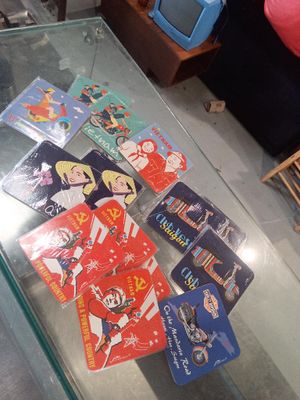 a glass table with a lot of cards on it