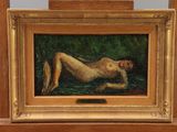 a picture of a painting of a nude woman laying on the grass