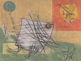 an image of a drawing of a fish with a kite in the background