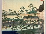 an image of a painting of people walking on a bridge over a river