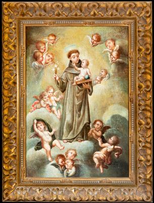 an image of a painting of a saint surrounded by angels