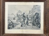 an old picture of a group of men and women standing in front of a pyramid