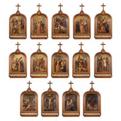 an image of a set of twelve paintings of the stations of the cross