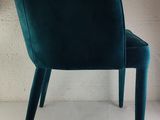 green velvet dining chair with wooden legs and back rest