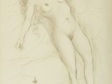 l'image d'un dessin représentant une femme nue allongée sur un lit