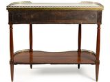 an old wooden table with a glass top on a white background