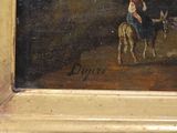 a painting of a man riding a donkey in a field