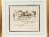 a drawing of a house in the countryside