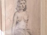 tableau représentant une femme nue assise sur un banc dans une pièce