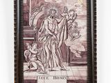 a framed picture of a painting of a man and a woman