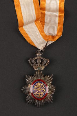 a close up of a medal with a ribbon around it