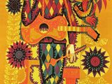 un tableau représentant une femme avec une guitare et des tournesols