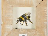 painting of a bee in a wooden frame on a white background
