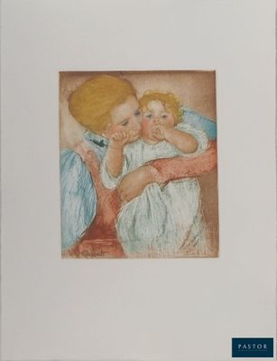 une photo d'un tableau représentant deux enfants qui s'étreignent