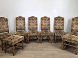 lot de six chaises de salle à manger anciennes avec assise rembourrée colorée, rembourrée, rembourrée, rembourrée, rembourrée, rembourrée, rembourrée, rembourrée