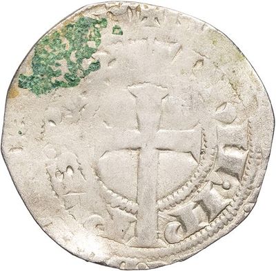 an old silver coin with a cross on it